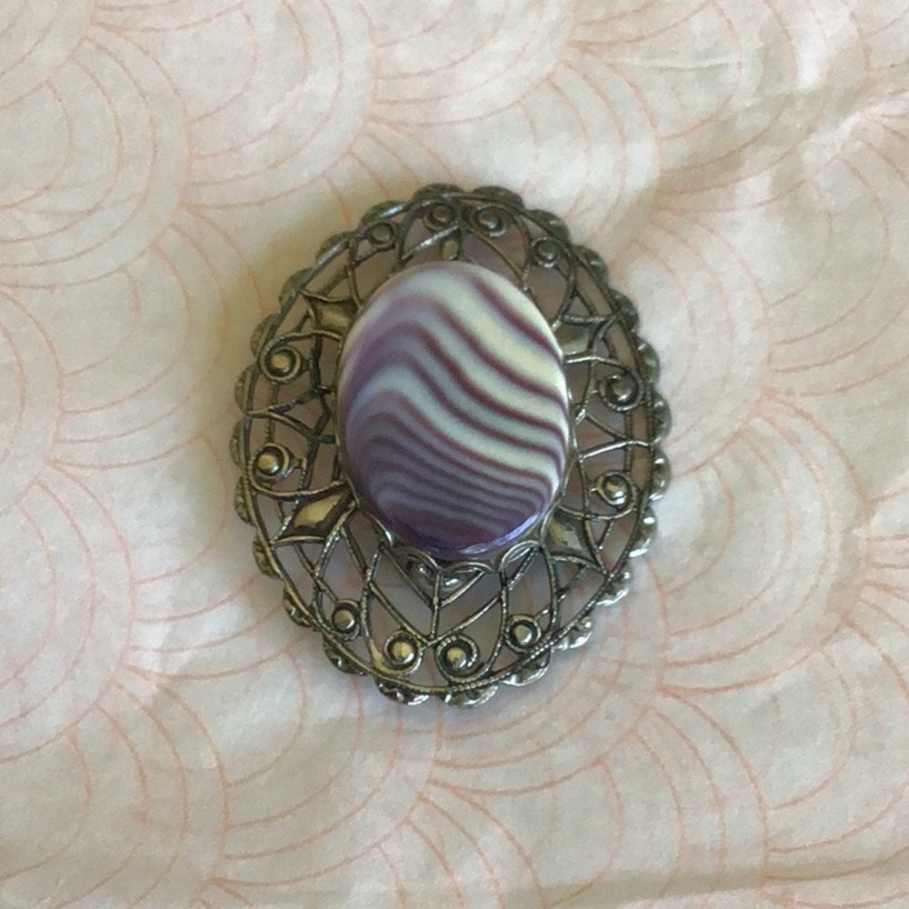 Victorian-Inspired Purple and Silver Brooch